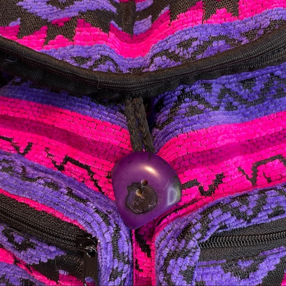 Aztec Women's Bag Drawstring Backpack Adjustable With Pockets Pink Purple Boho - Picture 5 of 14